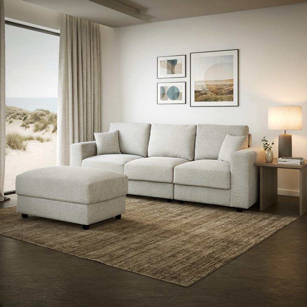 Bondi 3 Seater + Ottoman - Cream
