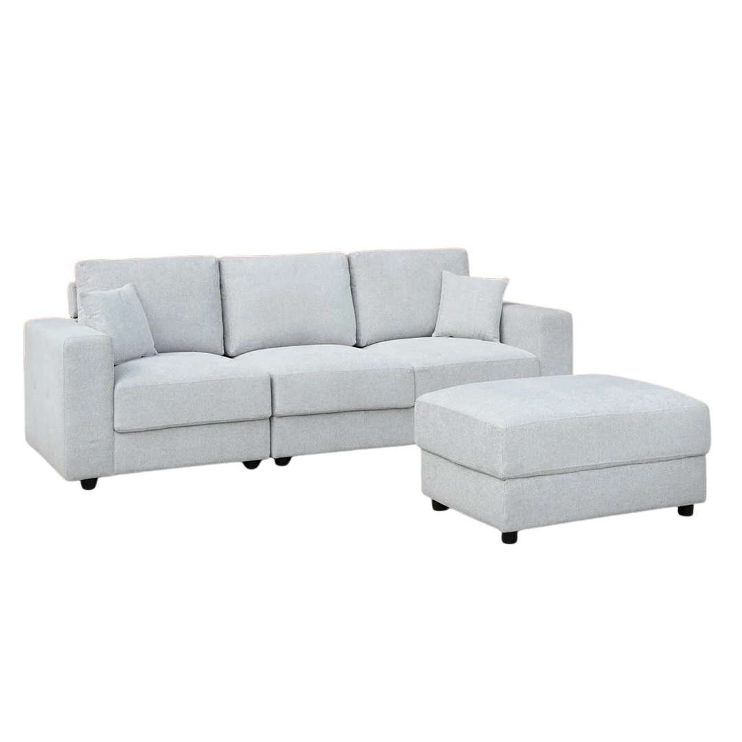 Bondi 3 Seater + Ottoman - Light Grey