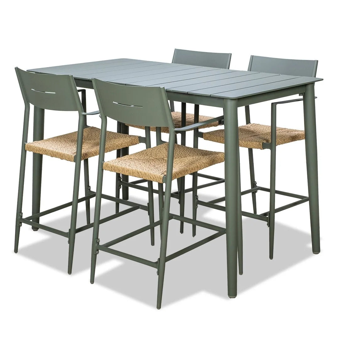 Cairns Bar Set - Green Cott Wicker Barstools