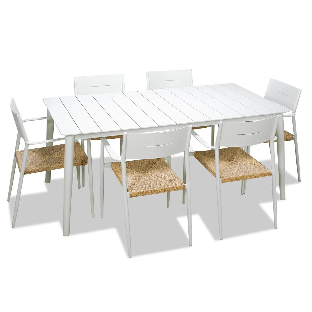 Cairns 7 Piece Outdoor Dining 1800mm - Cott Wicker White Chairs