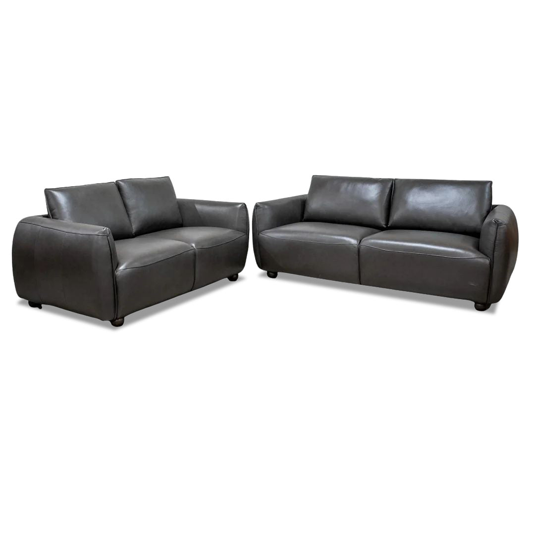 Jameson 3+2-Seater Leather Set in Charcoal