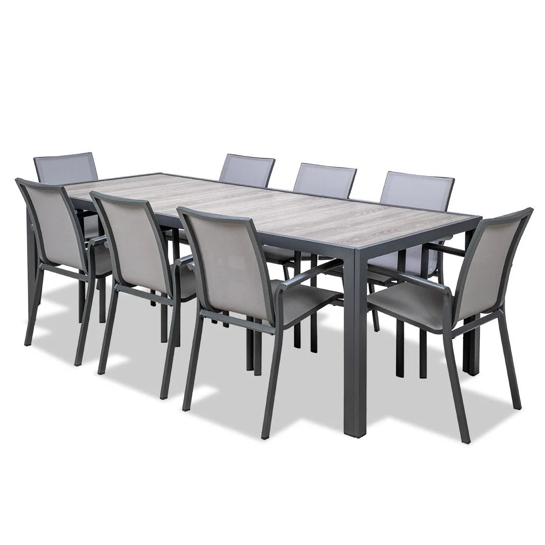 Ningaloo Ceramic 9 Piece Dining Suite - Gunmetal