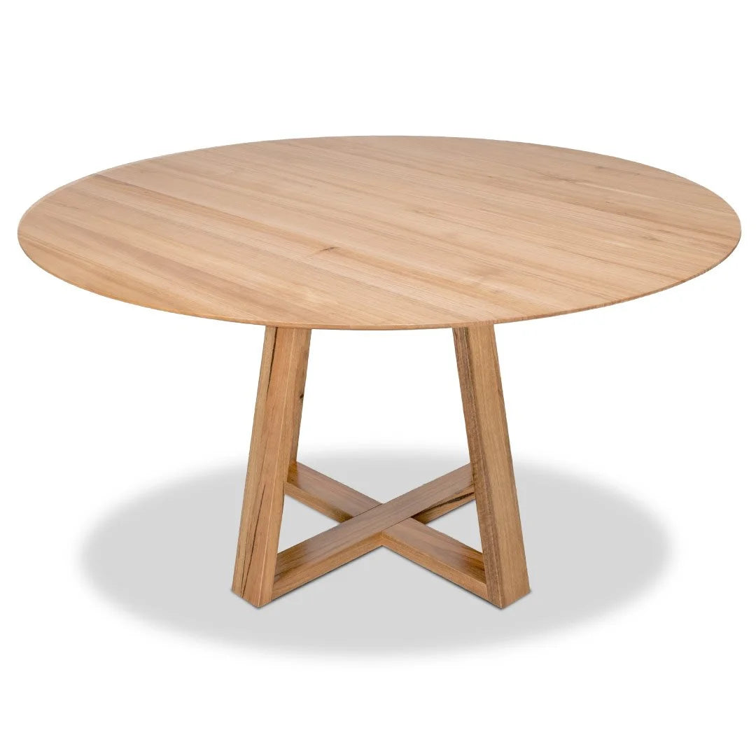 Wooden round table with a simple design on a white background