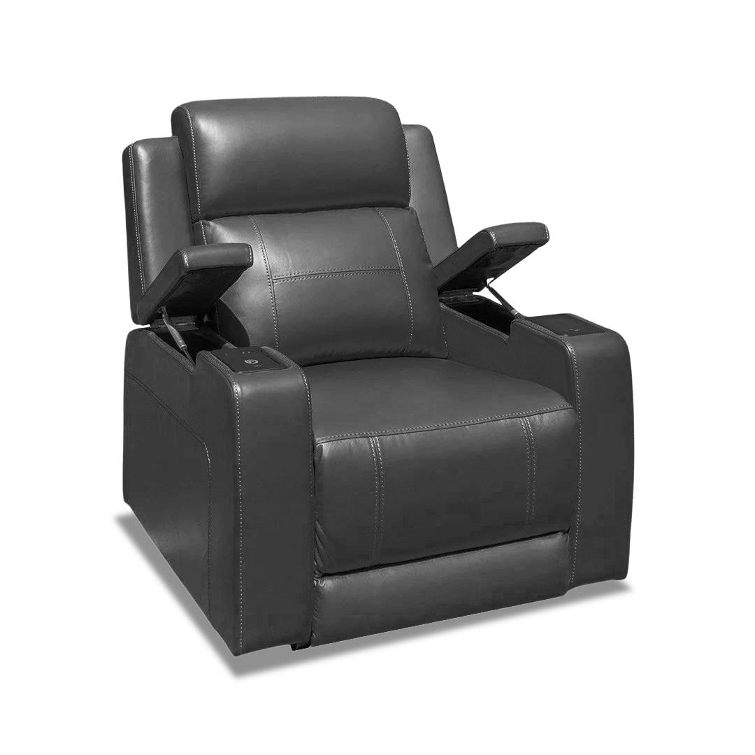 Quinn Leather Dual Electric 1 Seater - Black