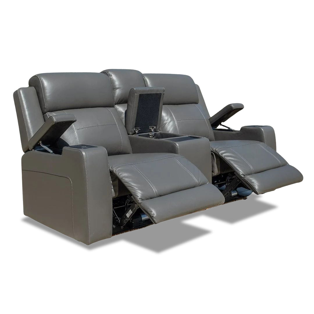 Quinn Leather Dual Electric Recliner - Storm