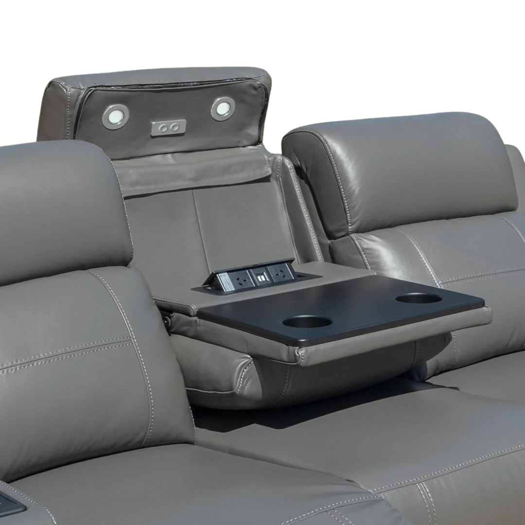 Quinn Leather Dual Electric 3 Seater - Storm