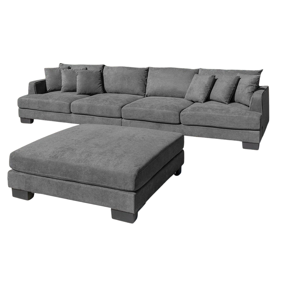 Santos Small 4 Seater + Ottoman - Charcoal (Dark Grey)