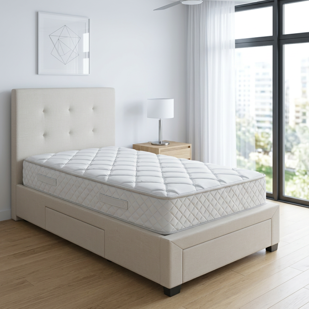 Neo King Single Storage Bed - Oat White
