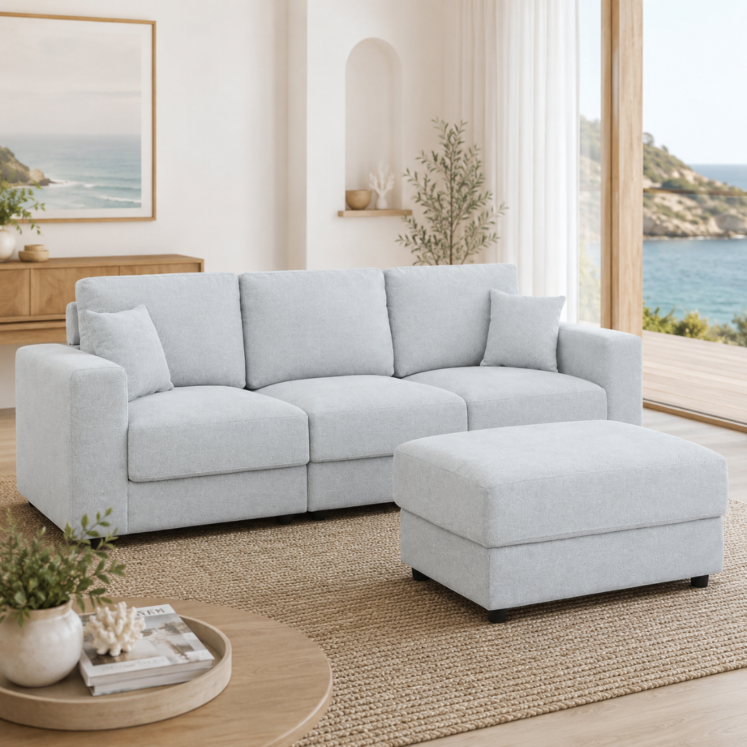 Bondi 3 Seater + Ottoman - Light Grey
