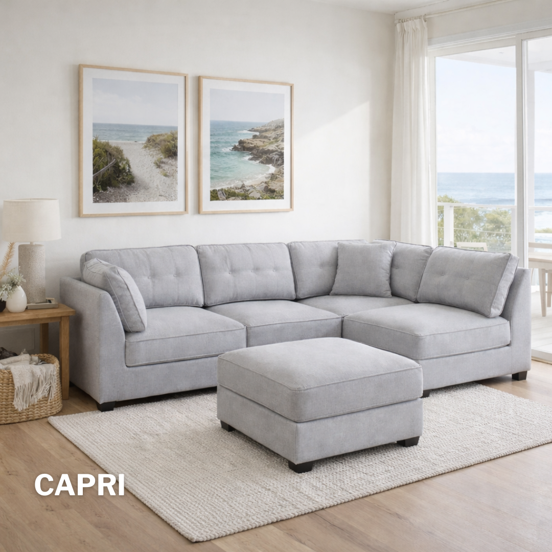 Capri 4 Seat Modular + Ottoman - Light Grey