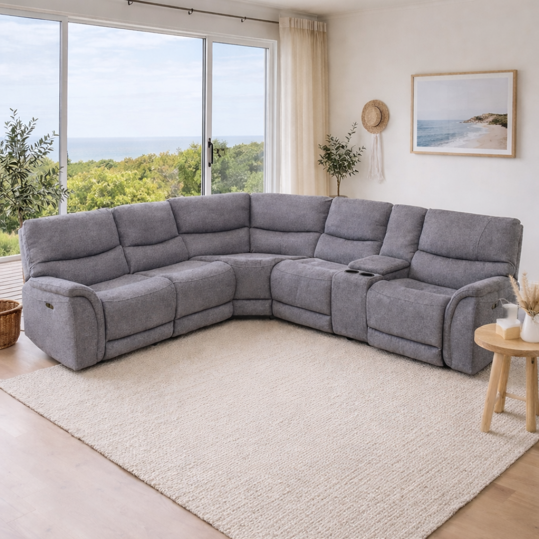 Bentley Corner Modular with 2 electric recliners - Grey Fabric