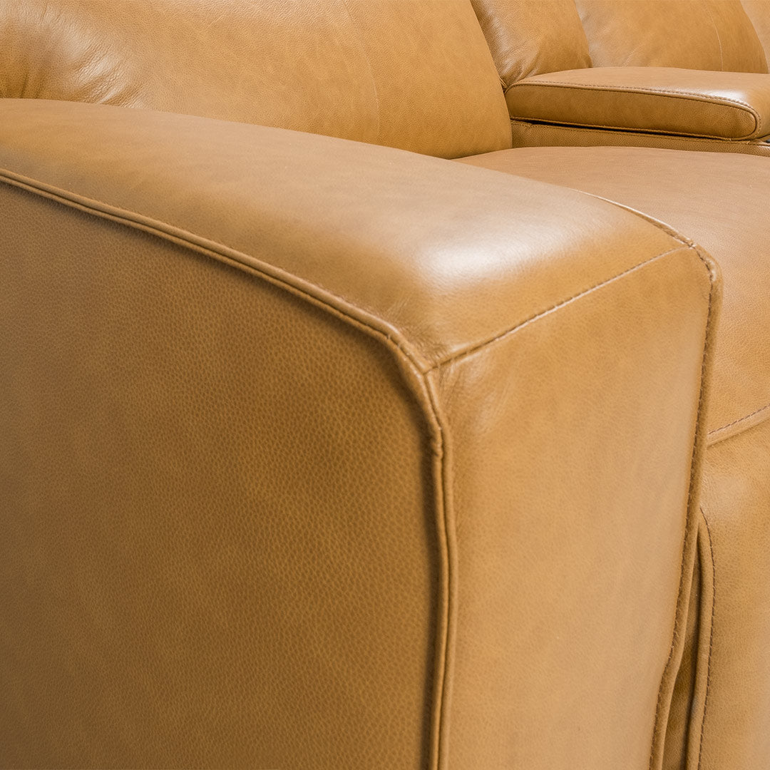 Bugatti Leather Electric 3 Seat Recliner Sofa - Honey