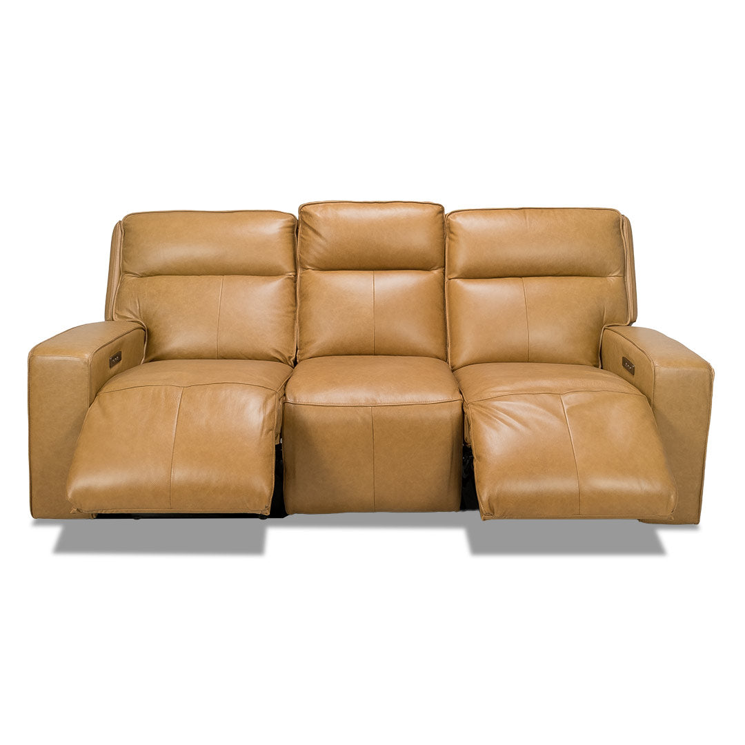 Bugatti Leather Electric 3 Seat Recliner Sofa - Honey