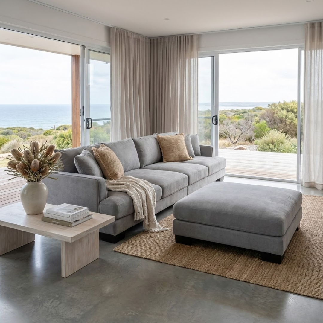 Santos Large 4 Seater + Ottoman - Miss Mist (Light Grey)