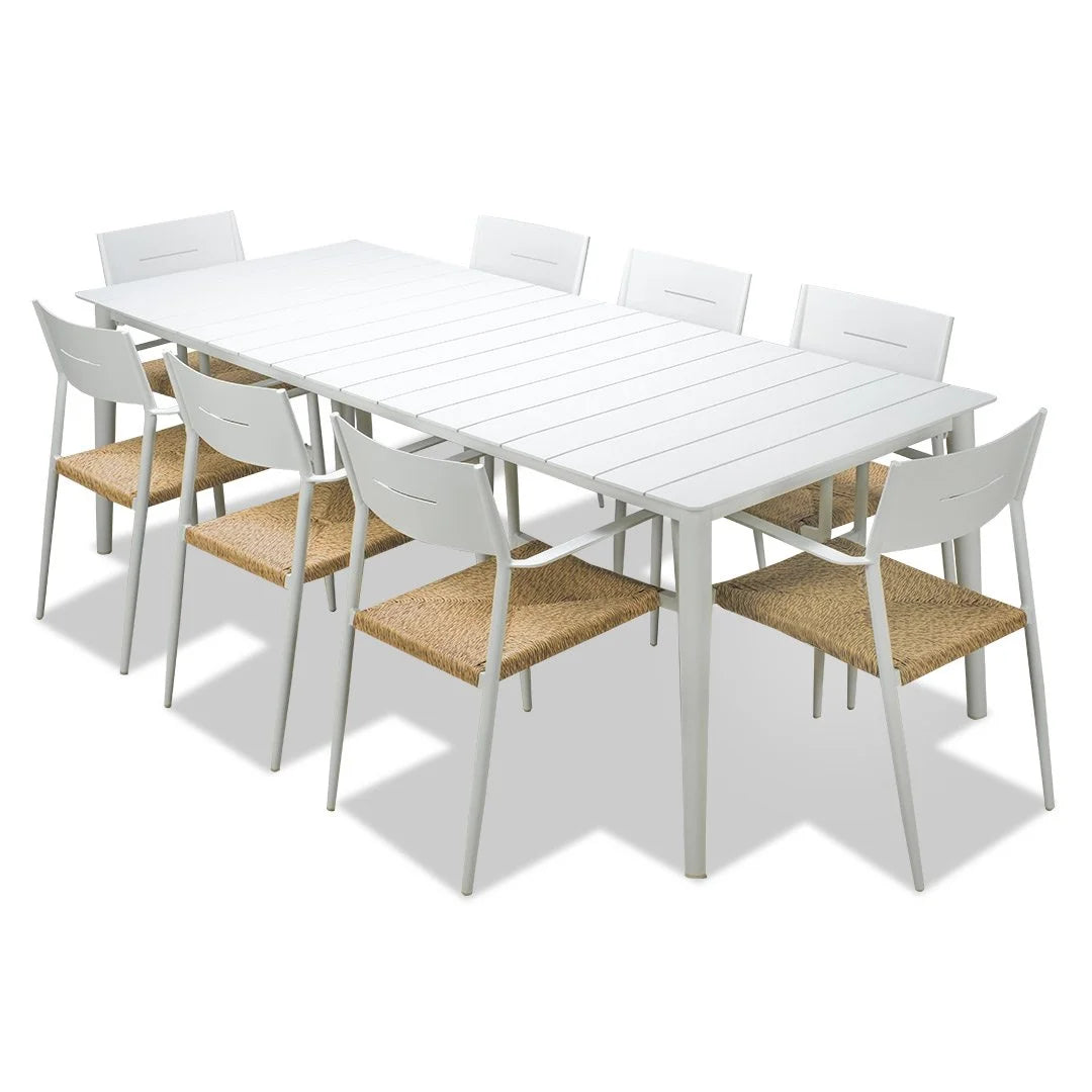 Cairns 9 Piece Outdoor Dining 2345mm - Cott Wicker White Chairs