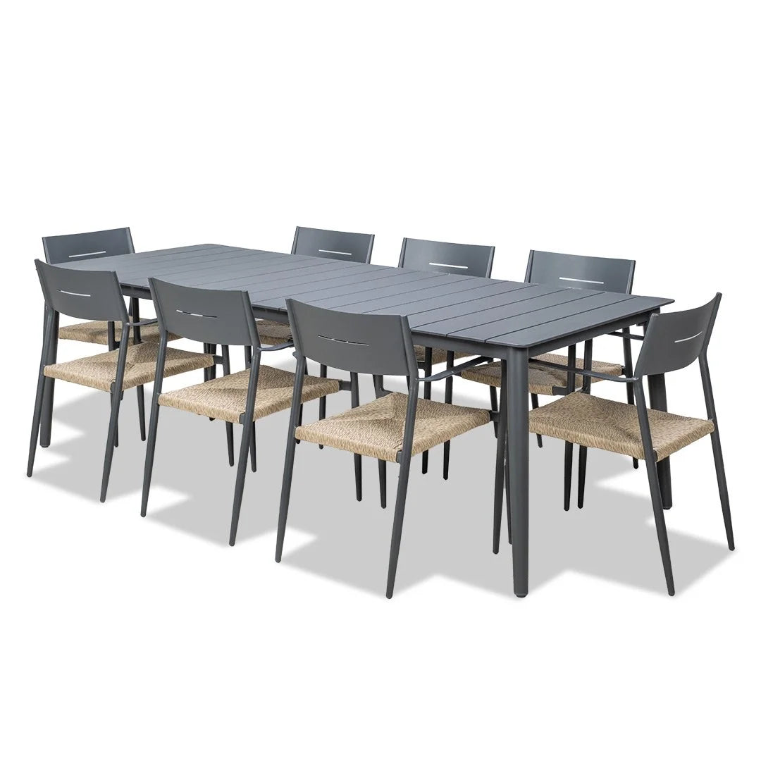 Cairns 9 Piece Dining 2345mm - Cott Wicker Gunmetal Chairs