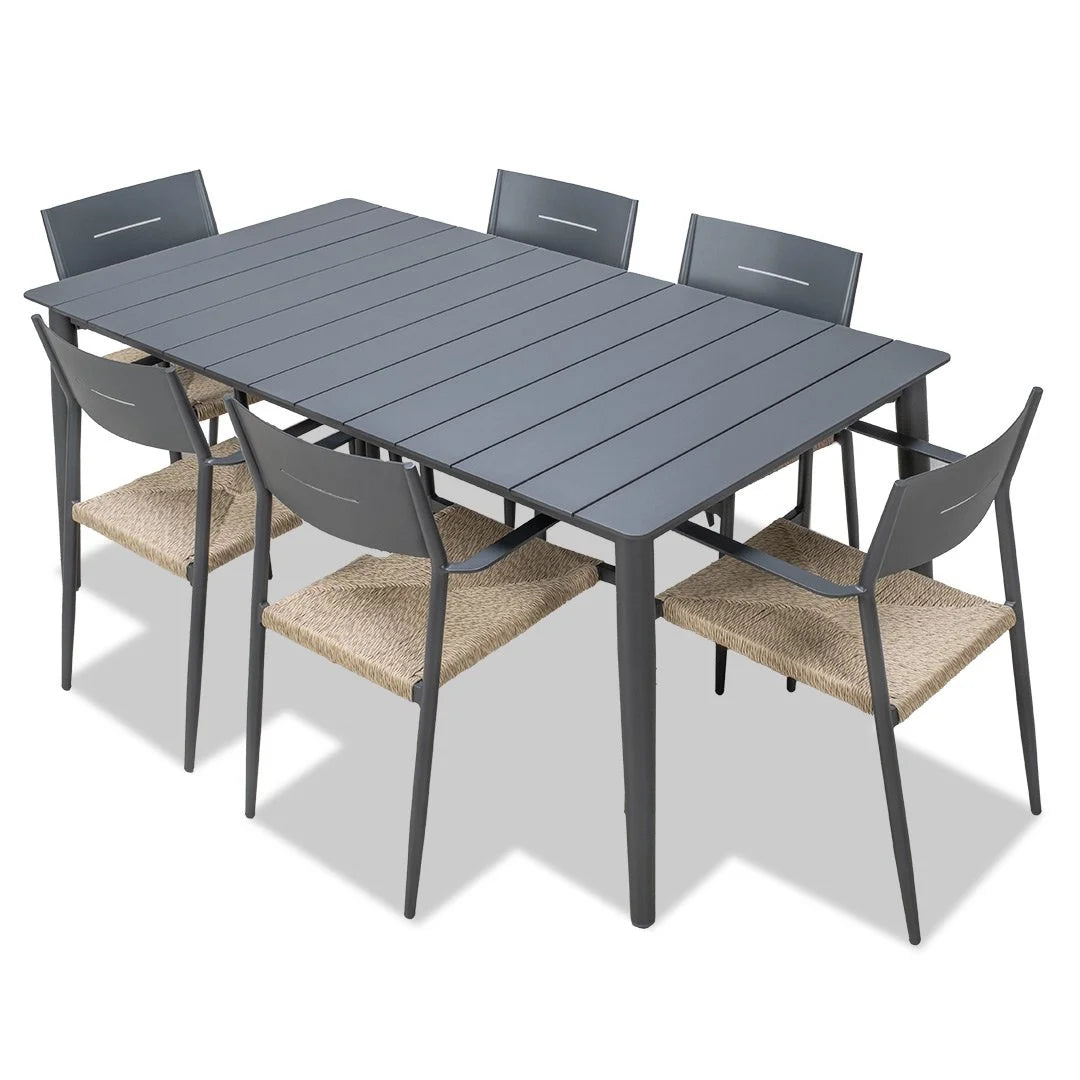 Cairns 7 Piece Outdoor Dining 1800mm - Cott Wicker Gunmetal Chairs