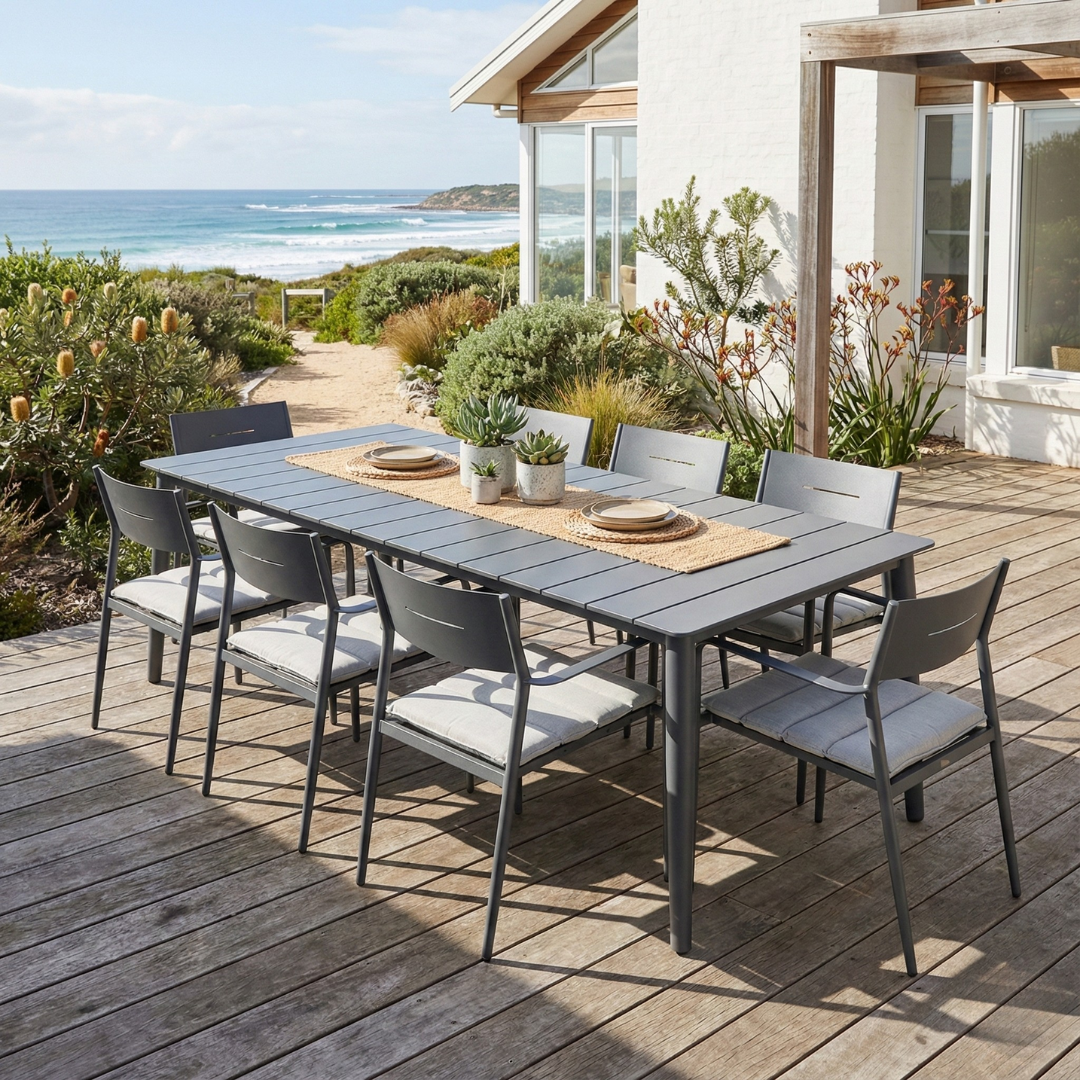 Cairns 9 Piece Outdoor Dining 2345mm - Cottesloe Gunmetal Chairs