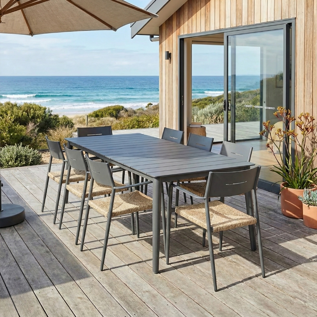 Cairns 9 Piece Dining 2345mm - Cott Wicker Gunmetal Chairs
