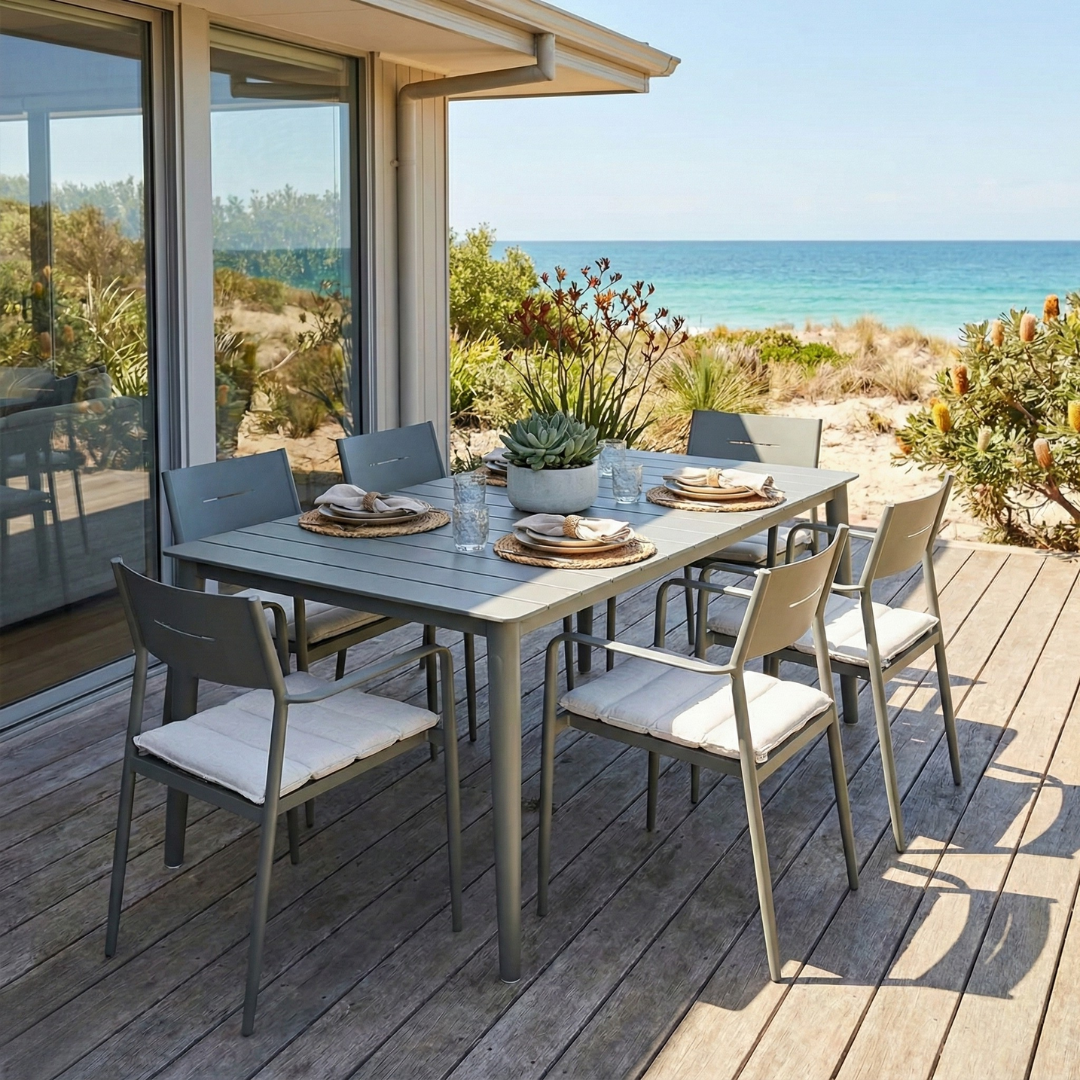 Cairns 7 Piece Outdoor Dining 1800mm - Cottesloe Green Chairs