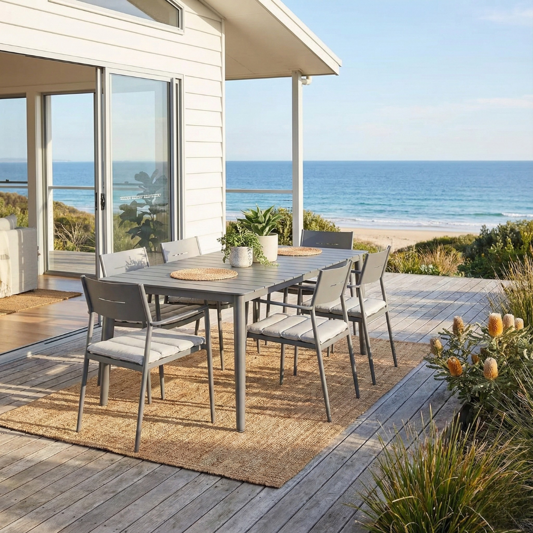 Cairns 7 Piece Outdoor Dining 1800mm - Cottesloe Gunmetal Chairs