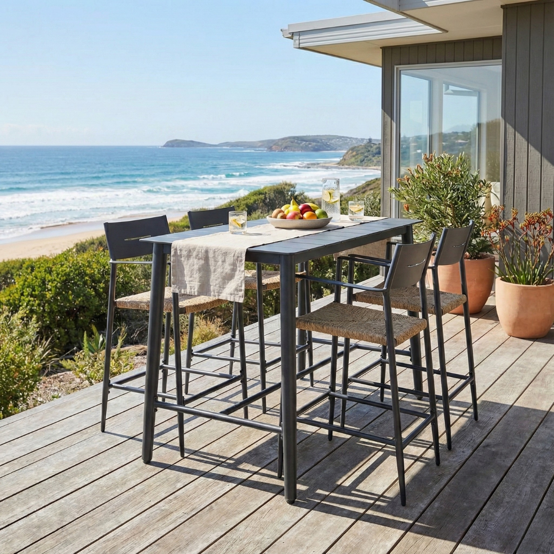 Cairns Bar Set - Gunmetal Cott Wicker Barstools