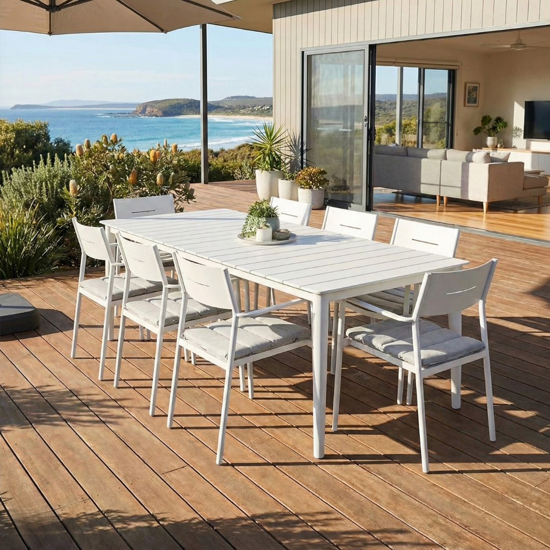 Cairns 9 Piece Outdoor Dining 2345mm - Cottesloe White Chairs