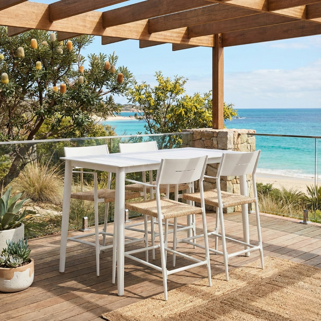Cairns Bar Set - White Cott Wicker Barstools