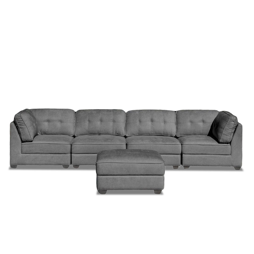Capri 4 seat Modular + Ottoman - Dark Grey