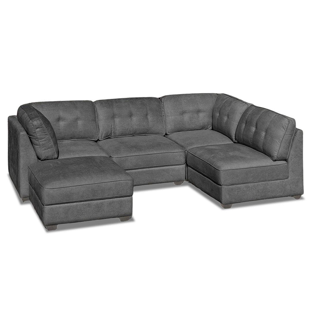 Capri 4 seat Modular + Ottoman - Dark Grey