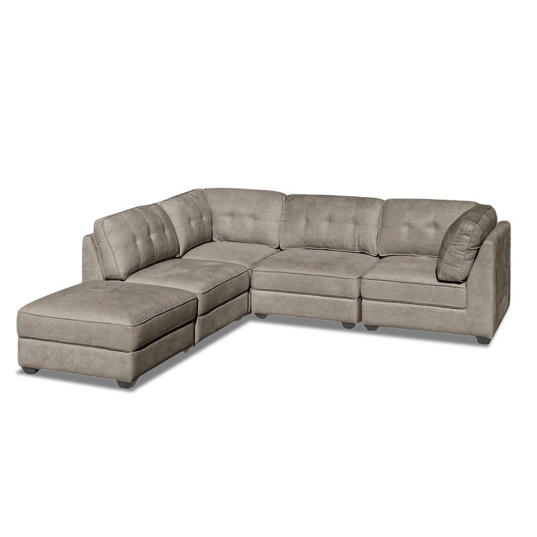 Capri 4 seat Modular + Ottoman - Light Brown