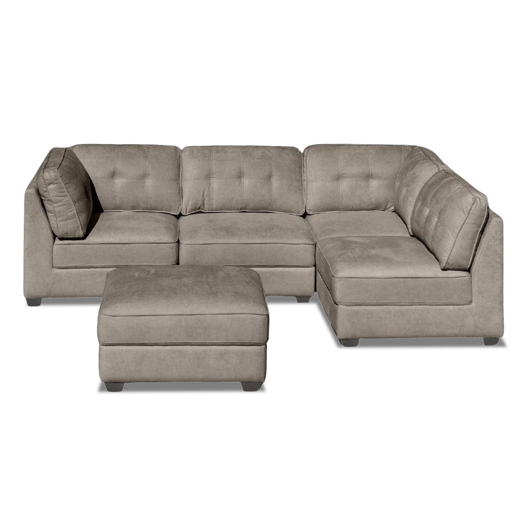 Capri 4 seat Modular + Ottoman - Light Brown