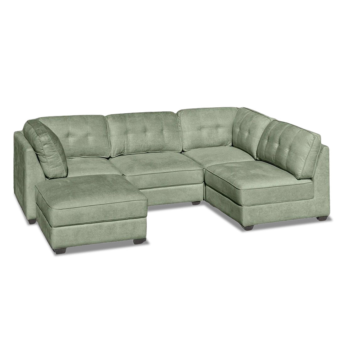 Capri 4 seat Modular + Ottoman - Light Green