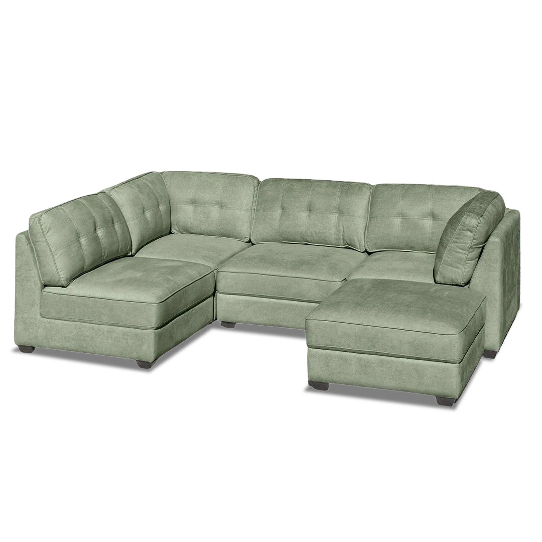 Capri 4 seat Modular + Ottoman - Light Green