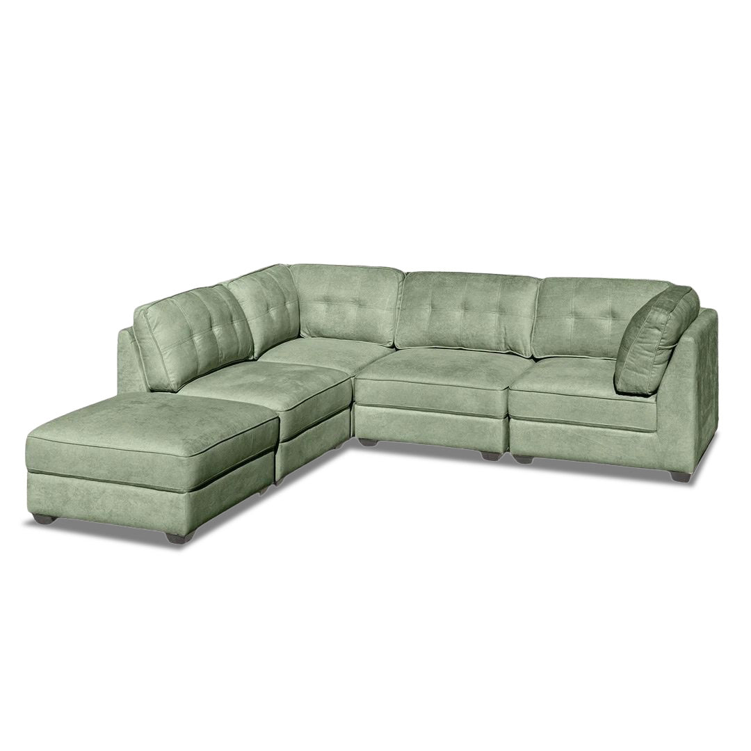 Capri 4 seat Modular + Ottoman - Light Green