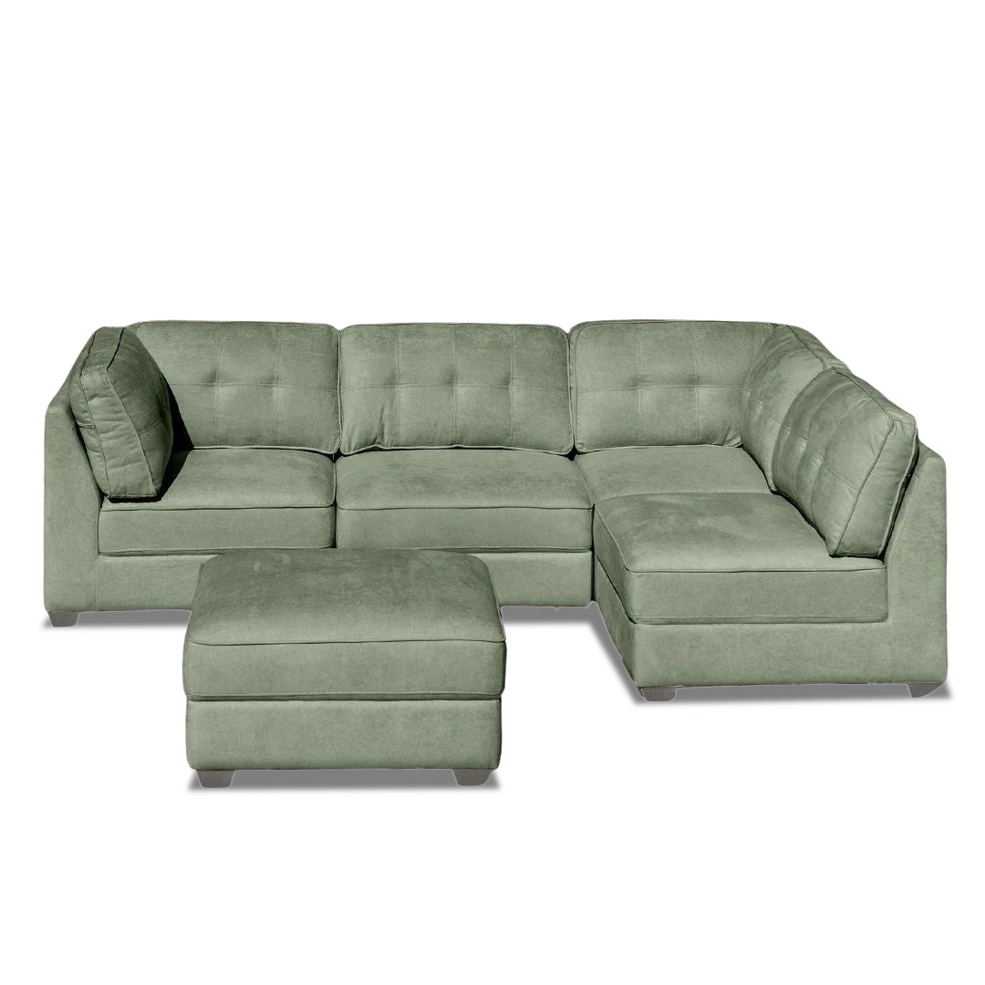 Capri 4 seat Modular + Ottoman - Light Green