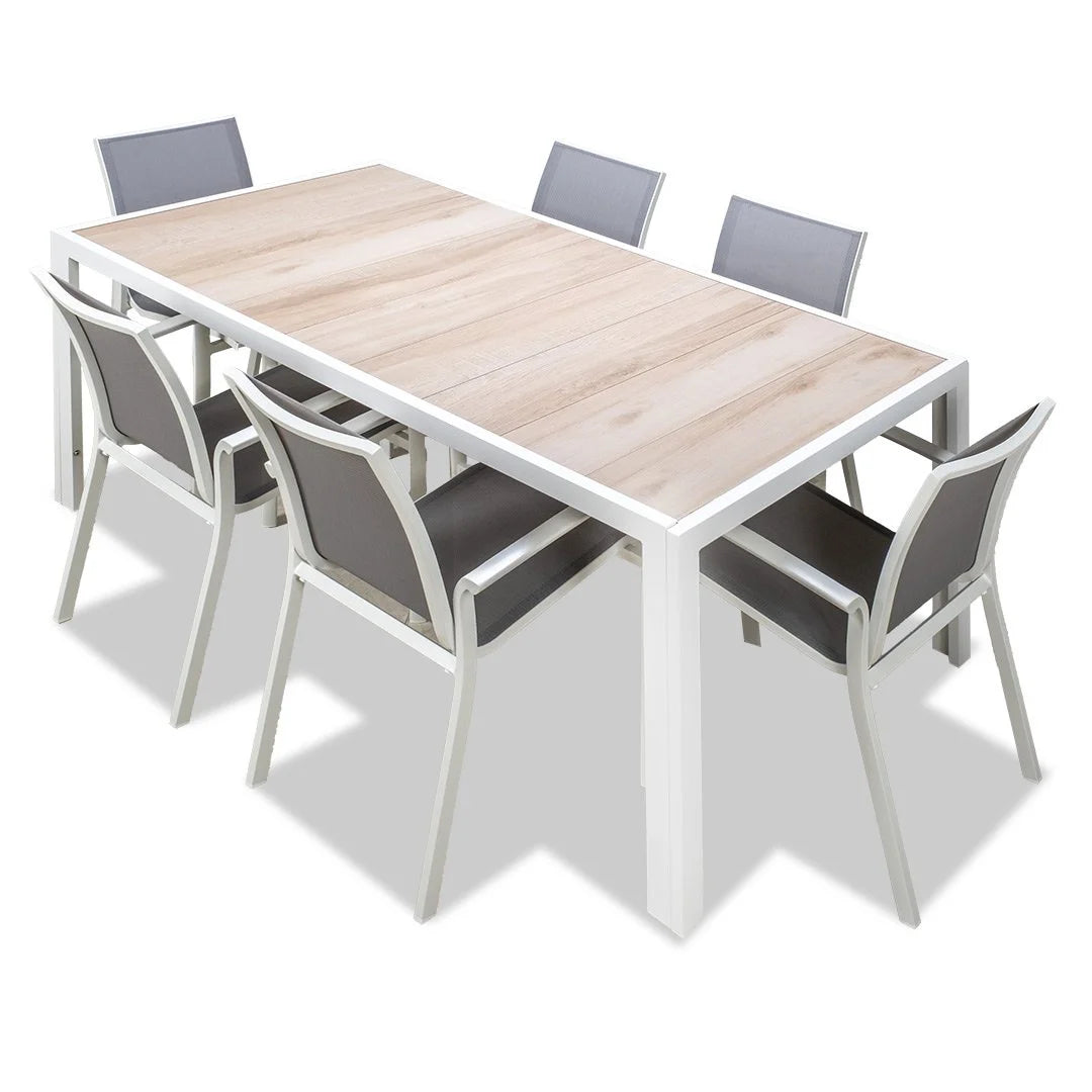 Ningaloo Ceramic 7 Piece Dining Suite - White