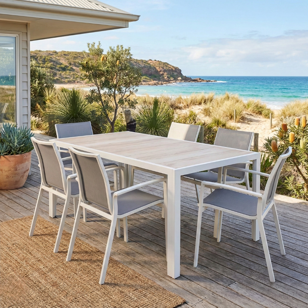 Ningaloo Ceramic 7 Piece Dining Suite - White