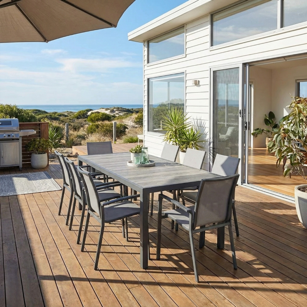 Ningaloo Ceramic 9 Piece Dining Suite - Gunmetal