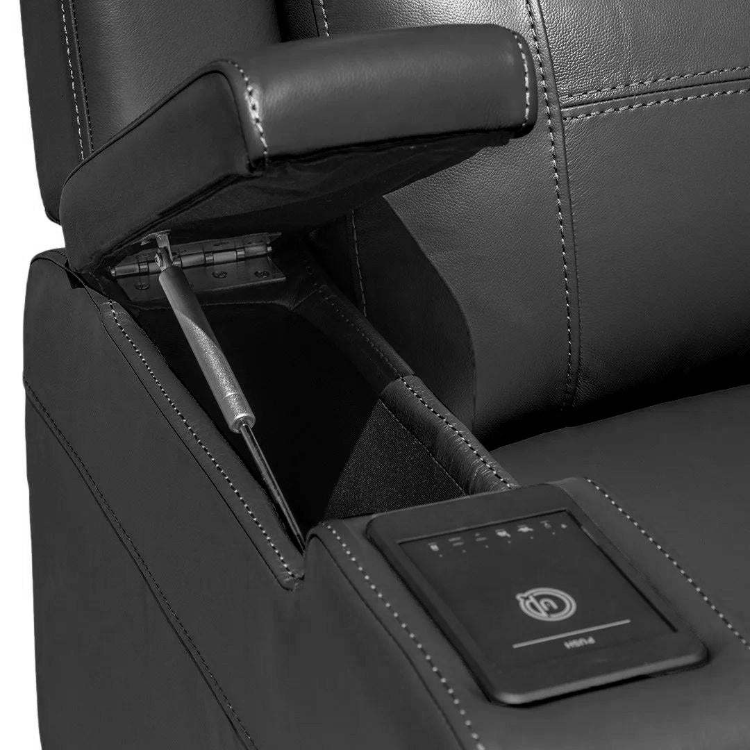 Quinn Leather Dual Electric 3 Seater - Black