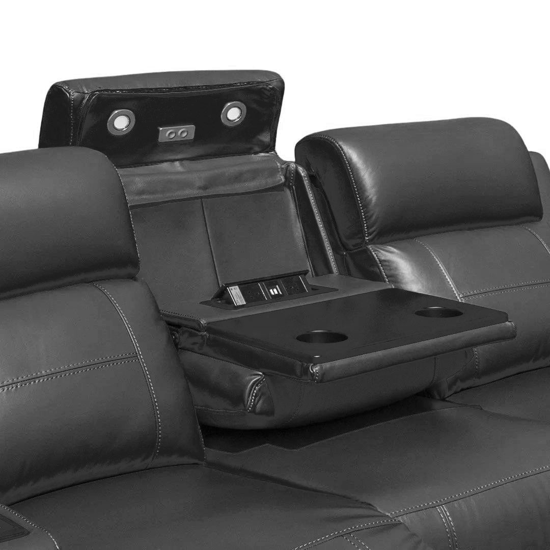 Quinn Leather Dual Electric 3 Seater - Black