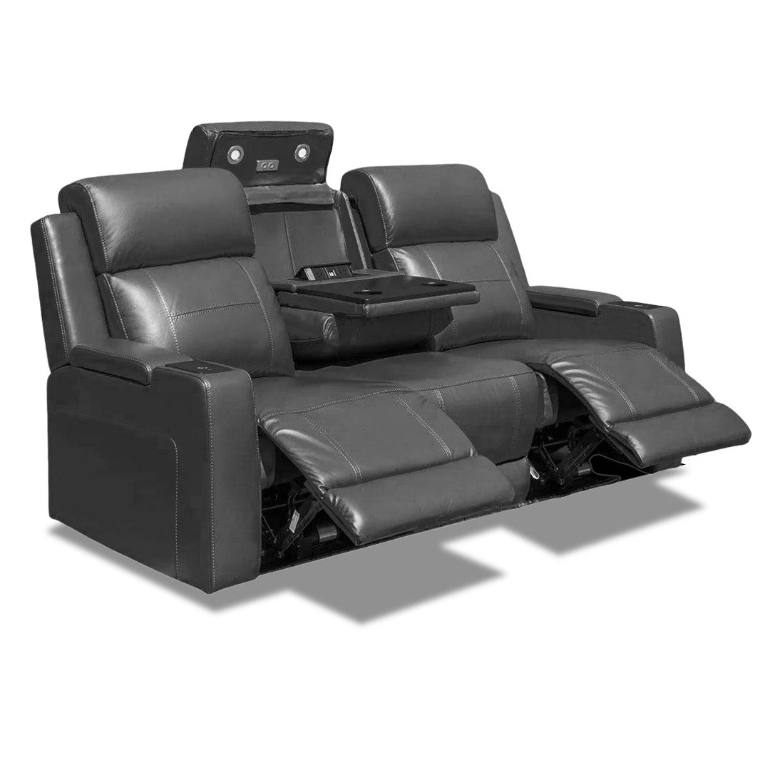 Quinn Leather Dual Electric 3 Seater - Black