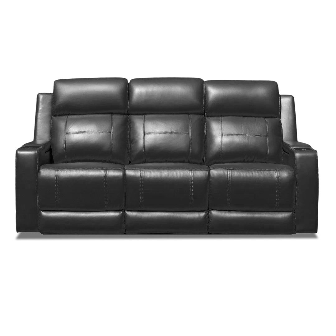 Quinn Leather Dual Electric 3 Seater - Black