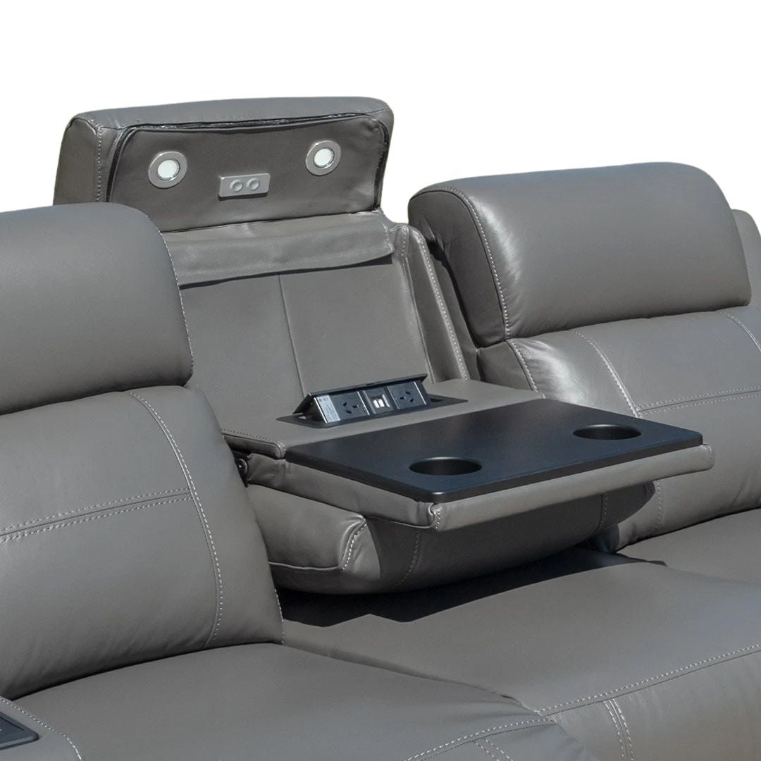 Quinn Leather Dual Electric 3 Seater - Storm