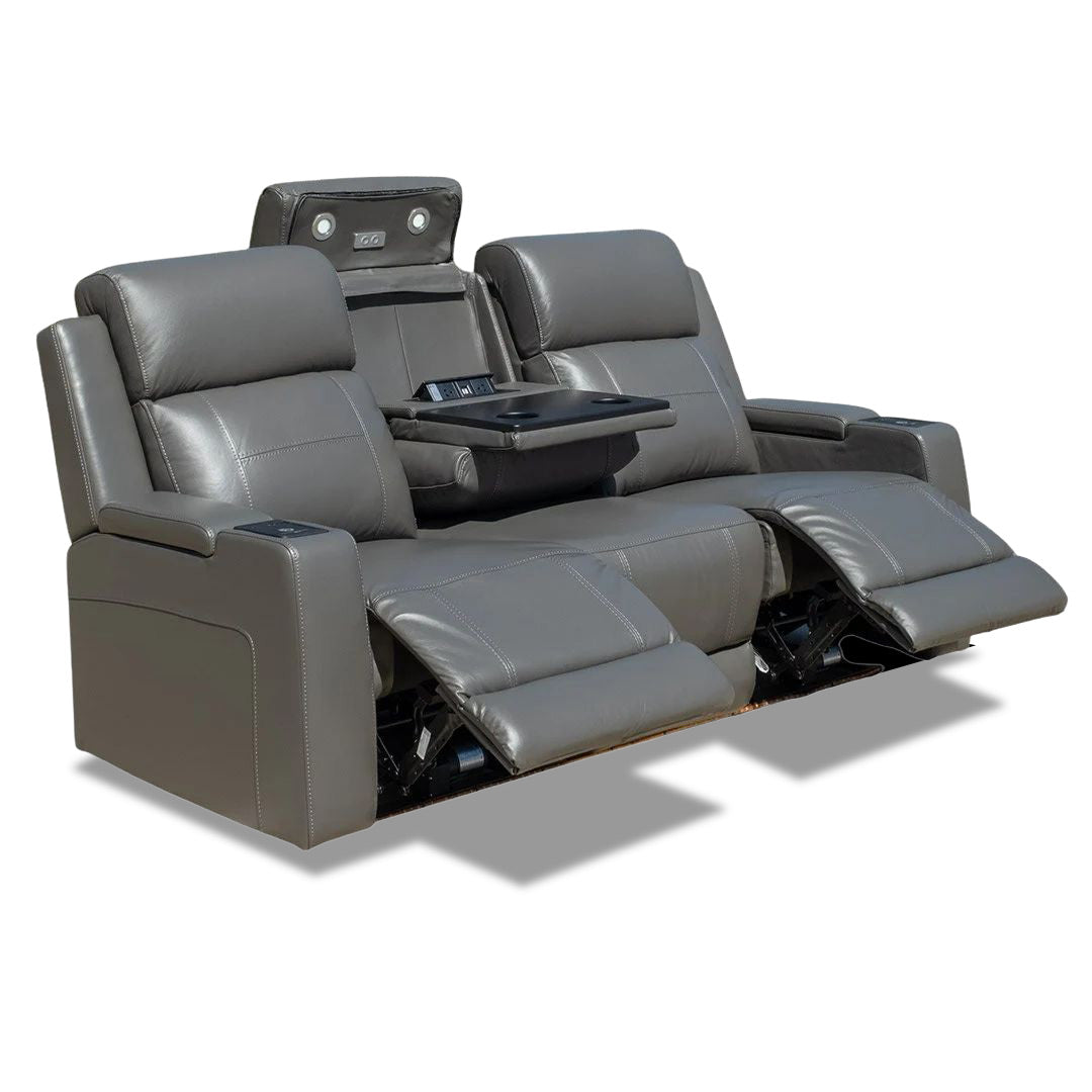 Quinn Leather Dual Electric 3 Seater - Storm