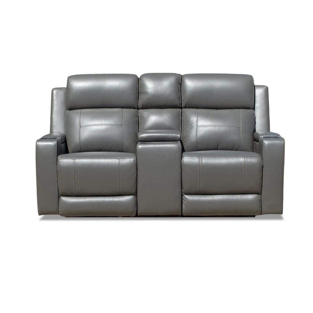 Quinn Leather Dual Electric Recliner - Storm