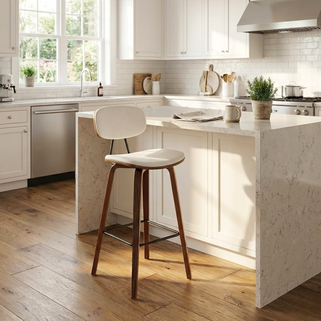 Sleek Barstool (4 leg) Walnut White