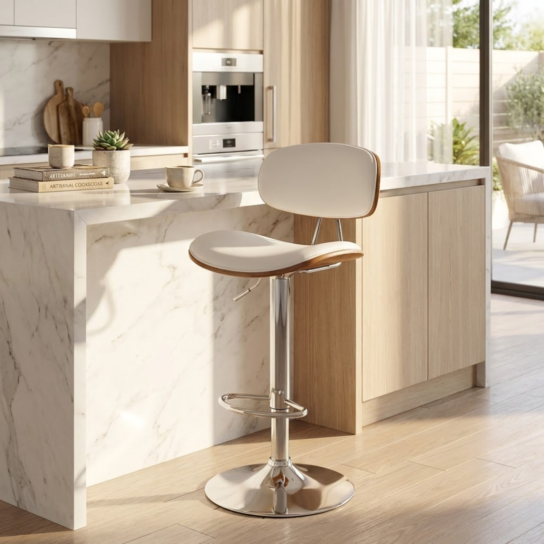Sleek Barstool (Gas lift) White/Walnut