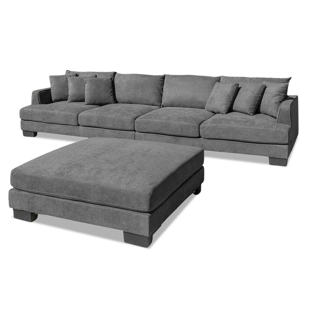 Santos Large 4 Seater + Ottoman - Miss Charcoal (Dark Grey)