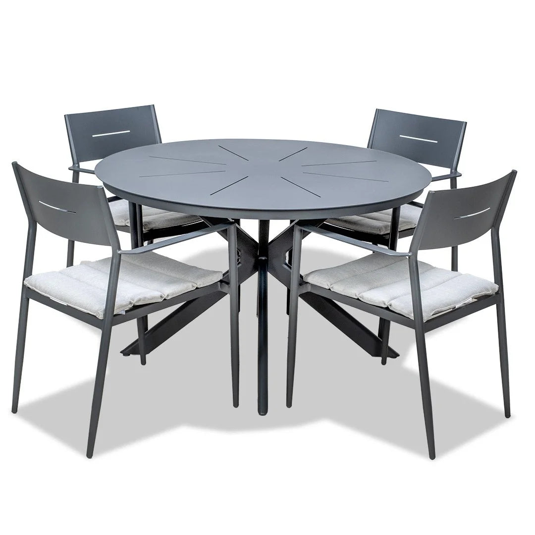 Sleek Round Table and 4 Cottesloe Chairs - Gunmetal